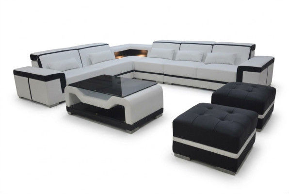 Leder Sofa Couch Polster Eck Moderne Garnitur Wohnlandschaft Tisch Hocker G8020B