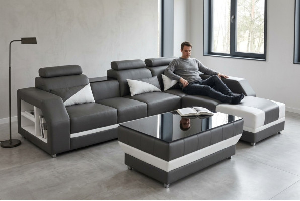 Leder Eck Sofa Couch Garnitur Ecke Sofas Couchen Polster Wohnlandschaft