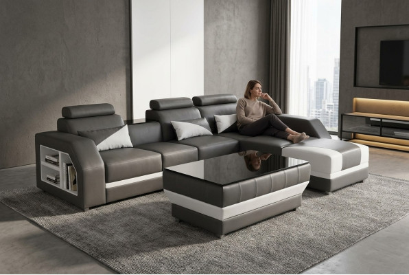Leder Eck Sofa Couch Polster Couchen Sofas Wohnlandschaft Luxus Garnitur +Tisch