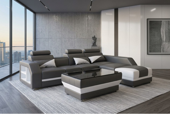 Leder Eck Sofa Couch Polster Couchen Sofas Wohnlandschaft Luxus Garnitur +Tisch