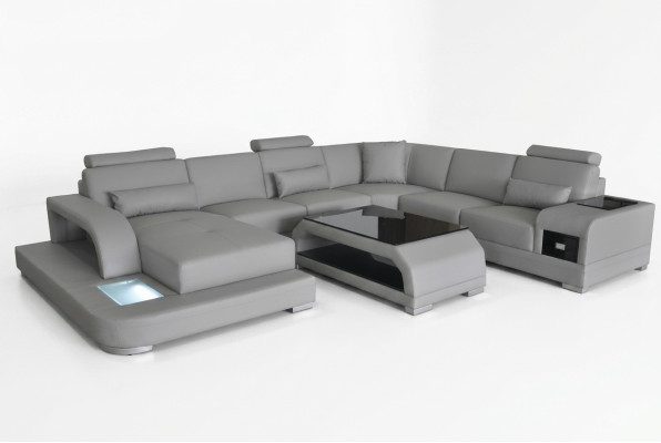 Ledersofa Wohnlandschaft Garnitur Design Modern Ecksofa Sofa U-Form G8013+Tisch