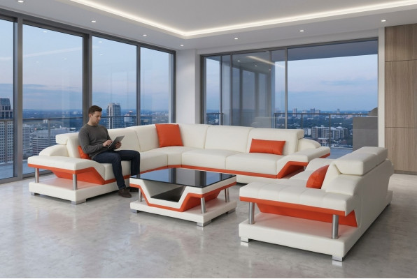 Leder Eck Sofa Garnitur Sofas Couchen Polster Wohnlandschaft Luxus Ecke