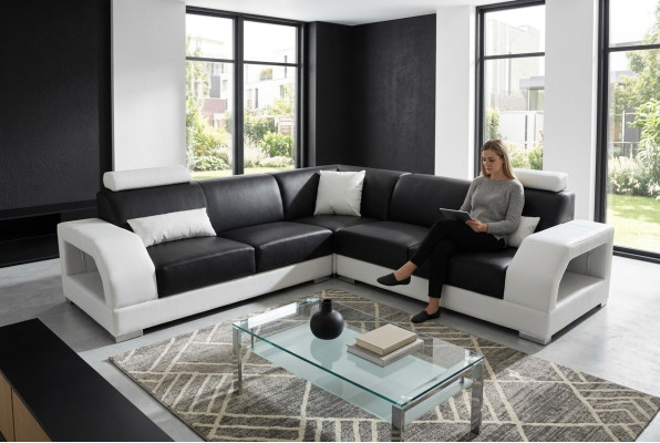 XXL Couch Ecksofa Leder Wohnlandschaft Garnitur Design Modern Sofa L-Form G8001B