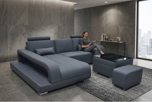 XXL Couch Ecksofa Leder Wohnlandschaft Garnitur Design Modern Sofa L-Form F3017C