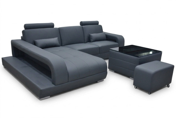 XXL Couch Leder Wohnlandschaft Garnitur Design Modern Sofa L-Form F3017C + Tisch