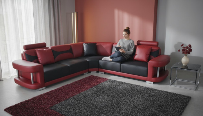 Leder Modern XXL Couch Wohnlandschaft Ledersofa Sofagarnitur Sofa L-Form F3001B