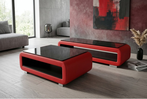 Designer Couchtisch Polster Leder Glas Moderner Tisch CT9010 + RTV