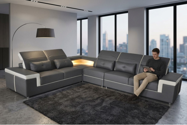 Leder Eck Sofa Couchen Wohnlandschaft Luxus Garnitur Ecke Sofas Polster Couch