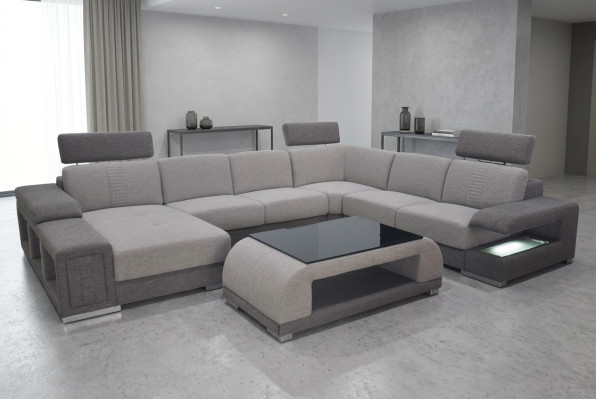 Ecke Stoff Modern XXL Couch Wohnlandschaft Textil Sofa U-Form B2015 Stoff +Tisch
