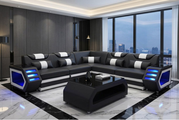 Designer Polster Couch Eck Leder Ecke Sofa Polster Landschaft Zimmer