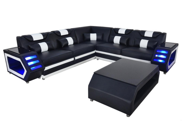Designer Polster Couch Eck Leder Ecke Sofa Polster Landschaft Zimmer