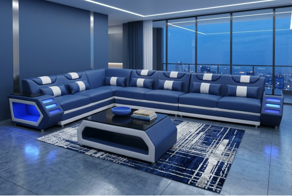 Designer Leder Polster Sitz Ecke Sofa Polster Eck Landschaft Zimmer XXL