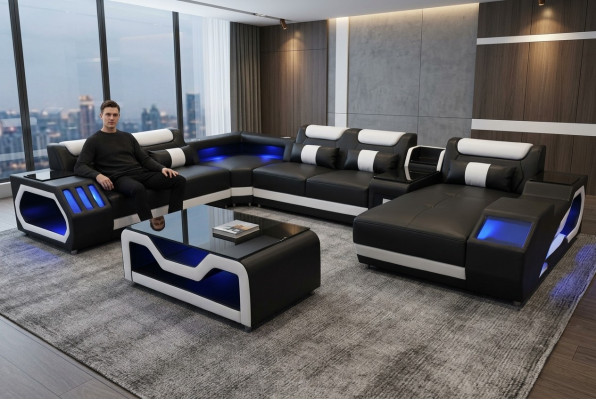 Design Leder Polster Sitz Ecke Landschaft Zimmer Neu Wohn Sofa Polster