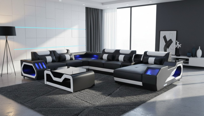 Design Leder Polster Sitz Ecke Landschaft Zimmer Neu Wohn Sofa Polster