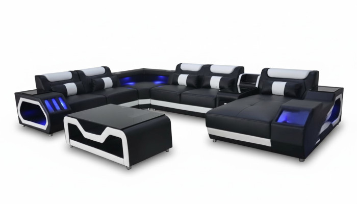 Design Leder Polster Sitz Ecke Landschaft Zimmer Neu Wohn Sofa Polster