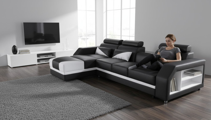 Design Leder Polster Sitz Zimmer Eck Wohn Sofa Couch Garnitur Designer