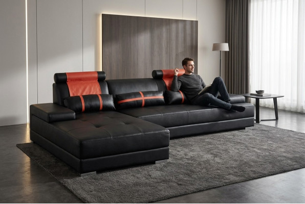 Design Leder Polster XXL Sitz Zimmer Wohn Sofa Couch Designer Eck