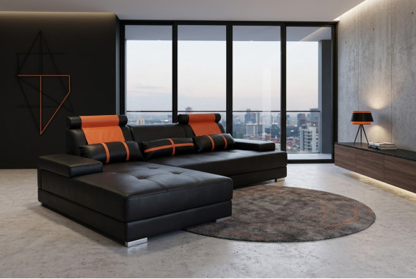 Design Leder Polster XXL Sitz Zimmer Wohn Sofa Couch Designer Eck