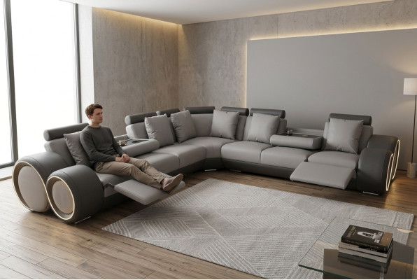 Ecke Leder Modern XXL Couch Wohnlandschaft Ledersofa Sofa L-form A1163 III