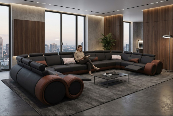 XXL Couch Big Eck Sofa Leder Eck Garnitur Landschaft Ecke Polster Wohn