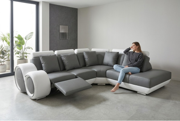 Couch Eck Sofa Leder Eck Garnitur Ecke Landschaft Polster Design Wohn