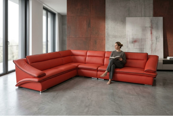 Design Leder Polster Sitz Ecke Leder Eck Landschaft Zimmer Neu Sofa
