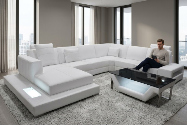 Eck Leder Sofa Couch Polster Ecke Sitz Garnitur U Form Wohnlandschaft Design