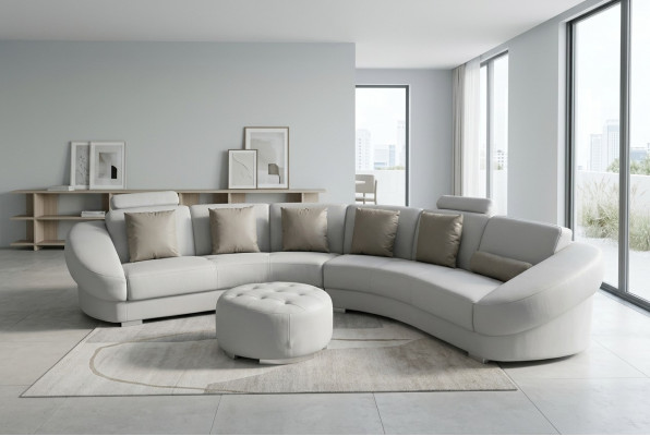Rund U Form Sofa Polster Eck Garnitur Leder Wohnlandschaft Couchen XXL + Hocker