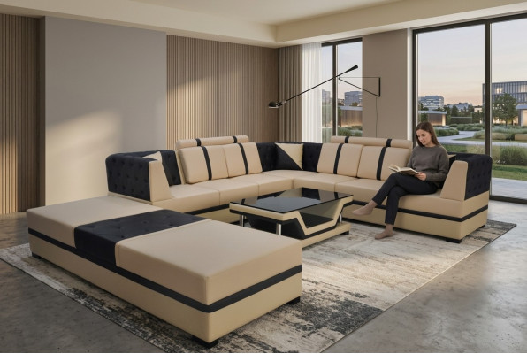 Eck Sofa Couch Wohnlandschaft Leder Ecke Couchen Polster Sitz Garnitur