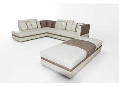 Ecke Leder Modern XXL Couch Wohnlandschaft Ledersofa Sofa L-Form A1128II+Hocker