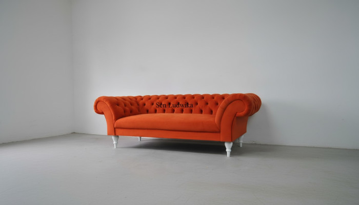 Stoff Design Couch Polster Sofas Textil Modern Sofa Chesterfield 3 Sitzer Orange