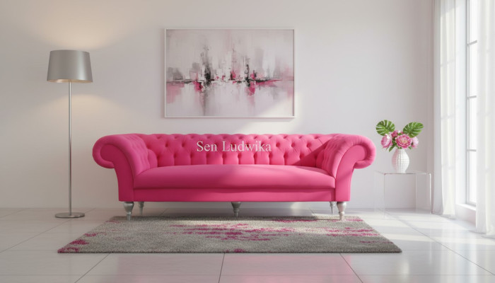 Stoff Design Couch Polster Sofas Textil Modern Sofa Chesterfield 3 Sitzer Rosa