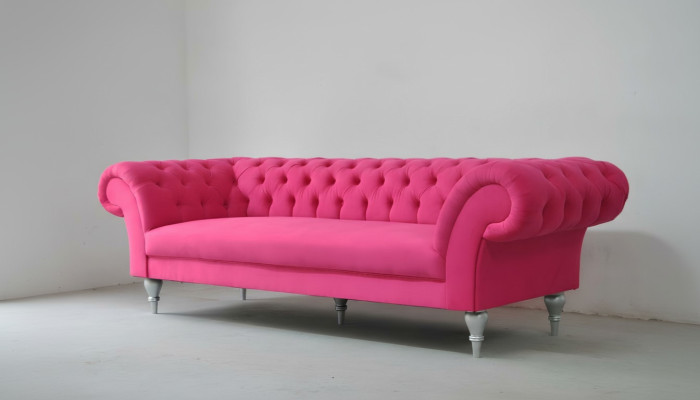 Stoff Design Couch Polster Sofas Textil Modern Sofa Chesterfield 3 Sitzer Rosa