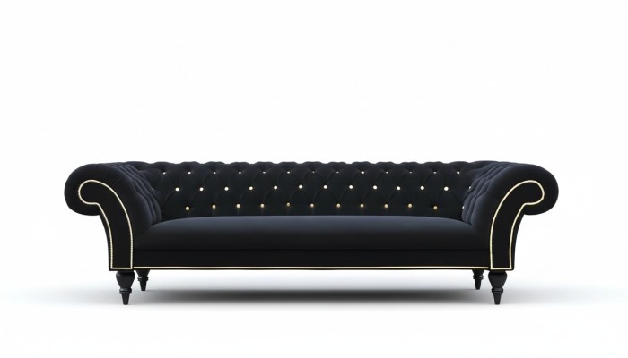 Stoff Design Couch Polster Textil Modern Sofa Chesterfield 3 Sitzer Schwarz