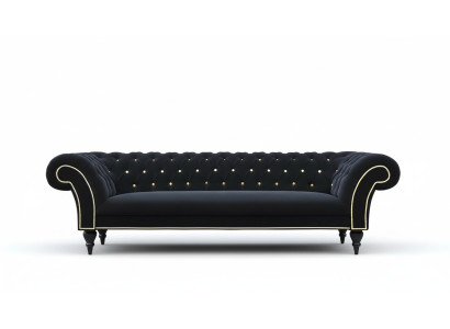 Stoff Design Couch Polster Textil Modern Sofa Chesterfield 3 Sitzer Schwarz