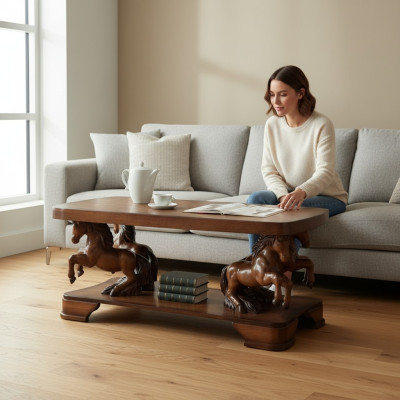 Echte Handarbeit Pferde Holz Tisch Couch Tische Beistell 137cm Sofa Klassischer