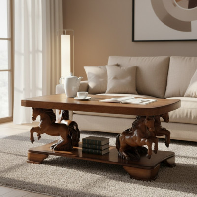 Echte Handarbeit Pferde Holz Tisch Couch Tische Beistell 137cm Sofa Klassischer
