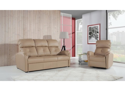 Sofagarnitur 3+2 Sitzer Set Design Sofa Polster Couch 100% Leder Bettfunktion