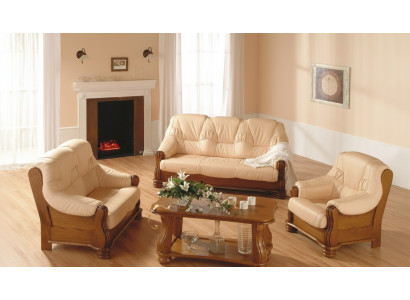 Klassik Sofagarnitur Holz Leder 3+2+1 Komplettes Set Sitz Polster Couchgarnitur