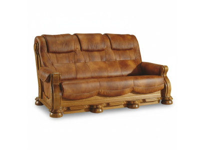 Klassische Ledercouch Sofagarnitur Komplettes Set 3+2+2 Holzgestell Polster Couchen