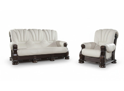 Leder Sofagarnitur der Luxus Klasse mit echtem Holzgestell Garnitur 3+2+1