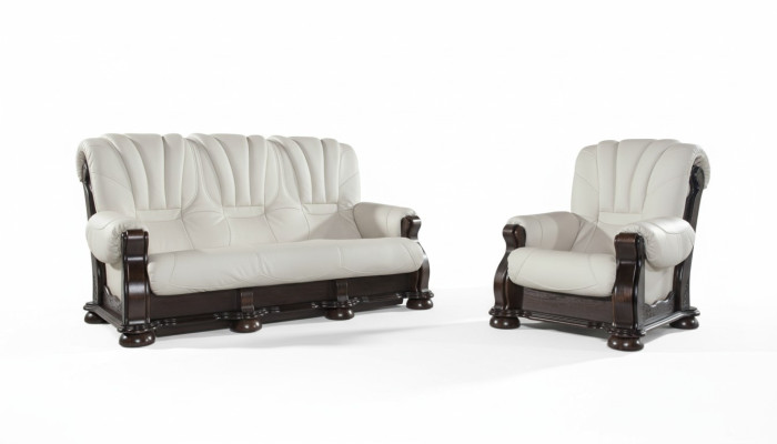 Leder Sofagarnitur der Luxus Klasse mit echtem Holzgestell Garnitur 3+2 Sofa