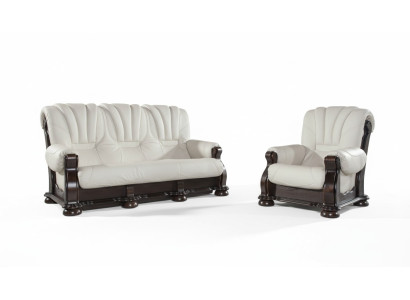 Leder Sofagarnitur der Luxus Klasse mit echtem Holzgestell Garnitur 3+2 Sofa