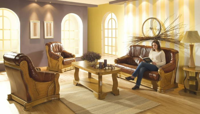 Antik Stil Ledersofa Couch Sofagarnitur 3+1+1 Sitzer Italienisches Leder Polster
