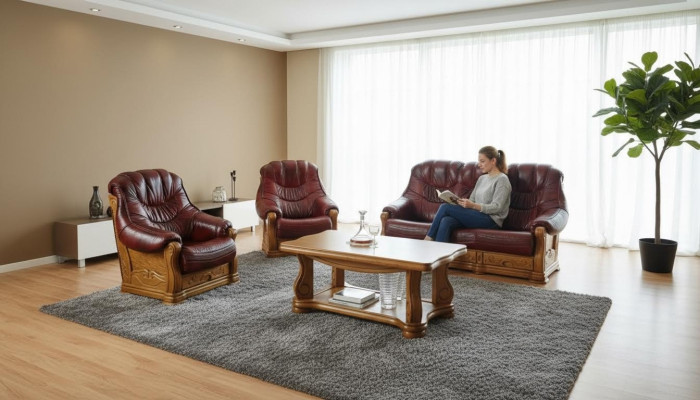Garnitur 3+2 Sitzer Couch Polster Garnituren Sitz Set 100% Italienisches Leder