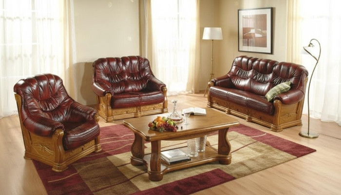 Garnitur 3+2 Sitzer Couch Polster Garnituren Sitz Set 100% Italienisches Leder