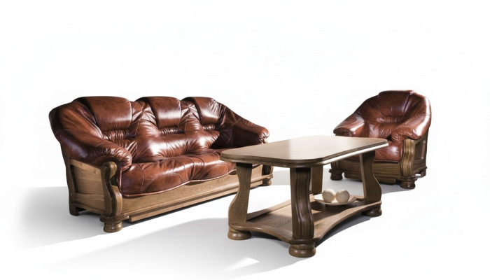 Klassische Garnitur 3+2+1 Sitzer Polster Sofagarnitur Couch Sofa 100% Leder