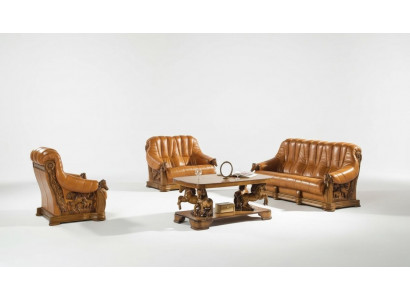 Antik Stil Ledersofa Couch Sofagarnitur 3+1 Sitzer Italienisches Leder Polster