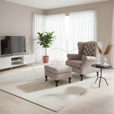 Hocker Beige Designer Luxus Hocker Polster Sitz Textil Relax Beistell Sofa