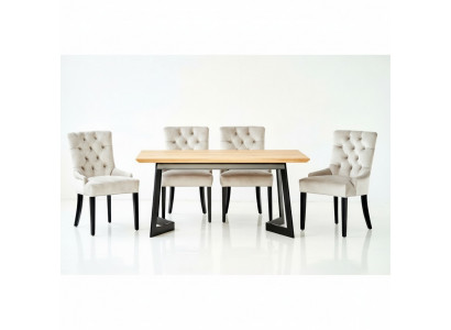 Design Esszimmer Tisch + 4 Chesterfield Lehnstühle Sitz Gruppe Stühle